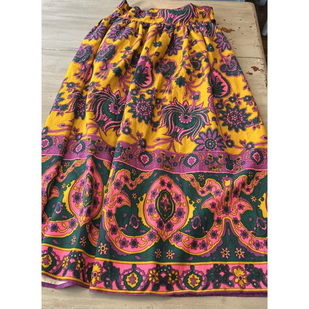 Vtg Gisella Heinemann Yellow Pink Purple Paisley Full Length Wrap Skirt Sz S M